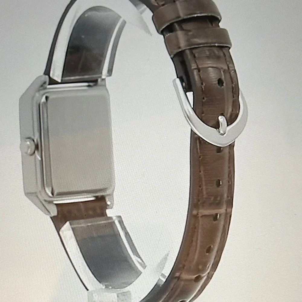 Women’s Casio Silver Case Watch with Dark Brown Strap